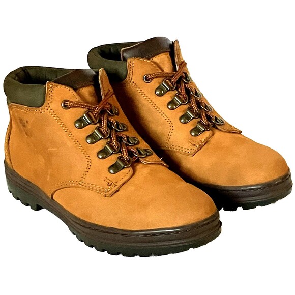 Timberland Boots Vtg Y2K Nubuck Hiking Mid Lace Lug Wheat 9 41 Women Gorp Preppy - Picture 6 of 16